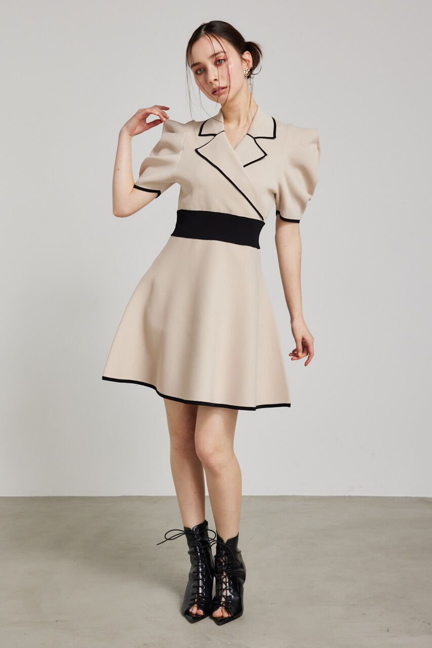 rienda「テーラードカラーミニフレアハーフスリーヴニットワンピース」|ワンピース|L/BEG1