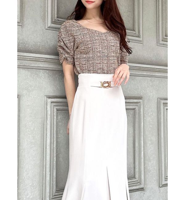 RESEXXY「カットツイードトップス」|Tシャツ・カットソー|ピンク