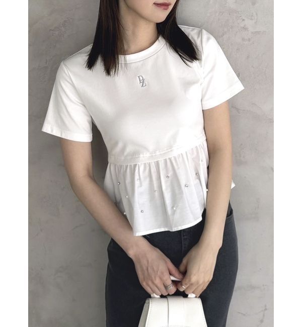 dazzlin「バックリボンビジューペプラムTシャツ」|Tシャツ・カットソー|オフホワイト