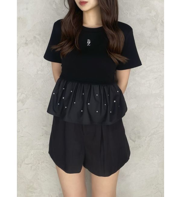 dazzlin「バックリボンビジューペプラムTシャツ」|Tシャツ・カットソー|ブラック