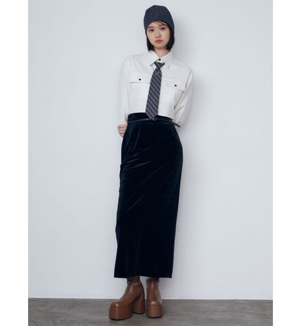 EMODA「【WEB限定】ハイウエストベルトベロアスカート」|スカート|