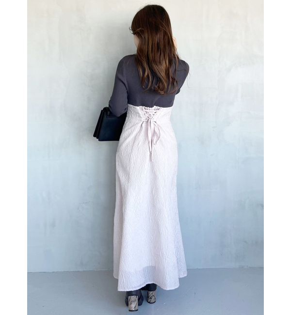 MERCURYDUO「異素材ドッキングバックレースアップニットワンピース」|ワンピース|