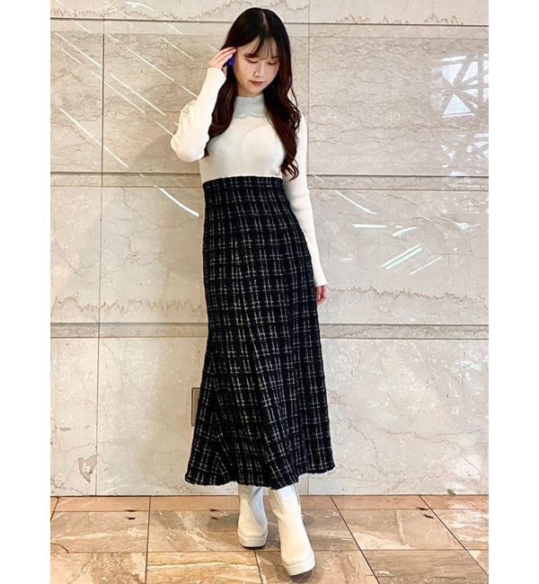 MERCURYDUO「異素材ドッキングバックレースアップニットワンピース」|ワンピース|