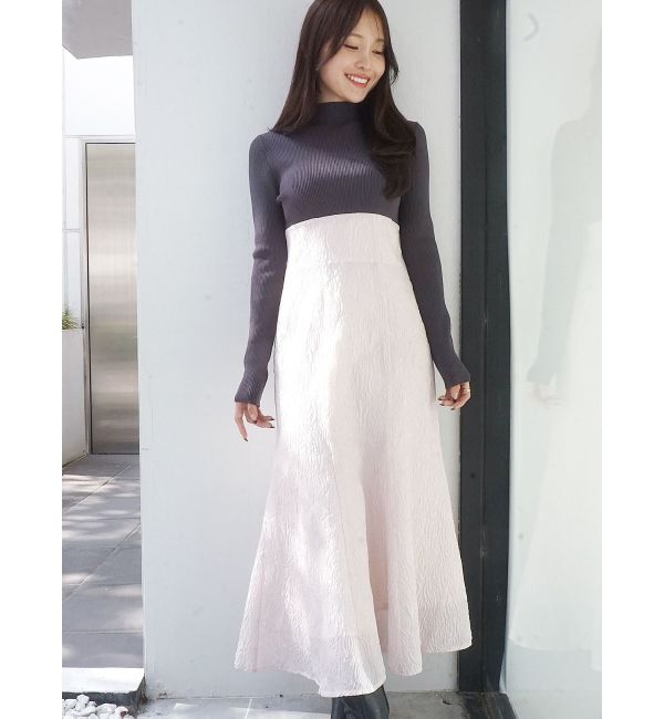 MERCURYDUO「異素材ドッキングバックレースアップニットワンピース」|ワンピース|ベビーピンク