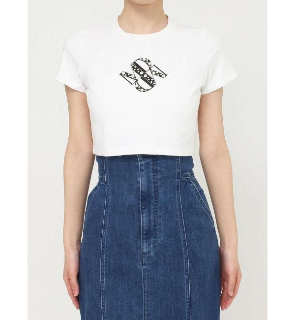 MERCURYDUO「クロップドパールロゴTシャツ」|Tシャツ・カットソー|オフホワイト