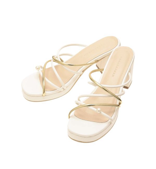 MERCURYDUO「バイカラーワンポイントパールストラップヒールサンダル」|サンダル|