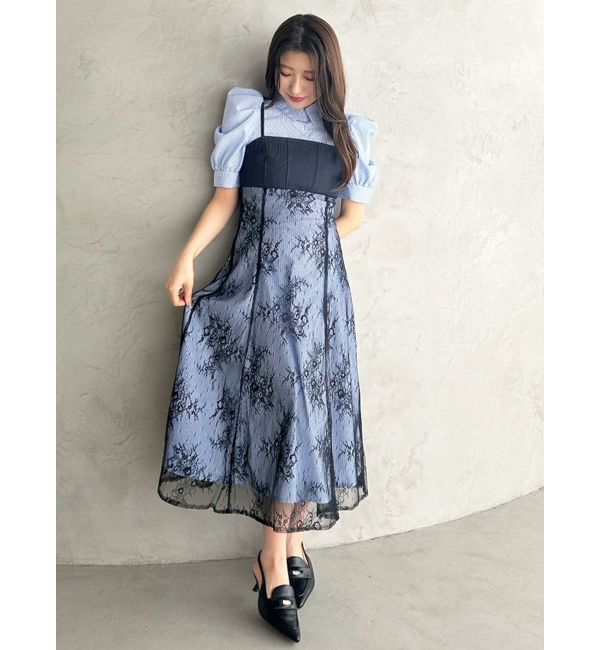 MERCURYDUO「ビスチェドッキングパワショルシャツワンピース」|ワンピース|