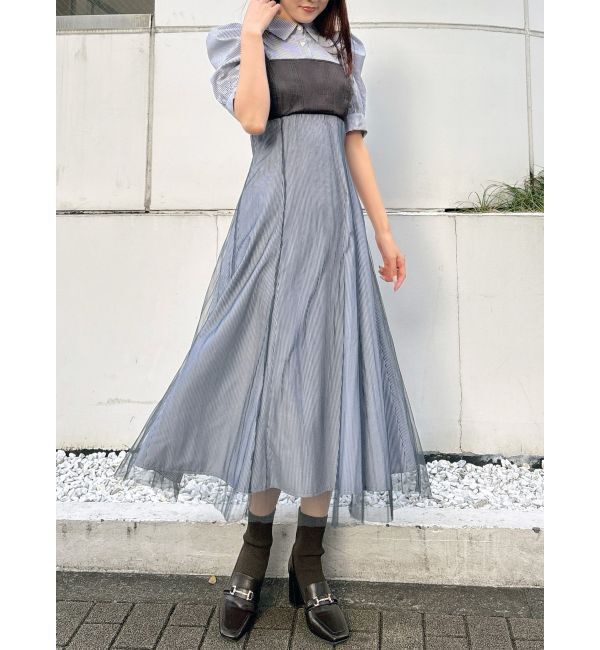 MERCURYDUO「ビスチェドッキングパワショルシャツワンピース」|ワンピース|