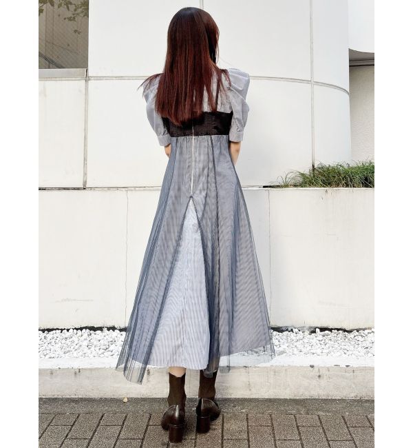 MERCURYDUO「ビスチェドッキングパワショルシャツワンピース」|ワンピース|