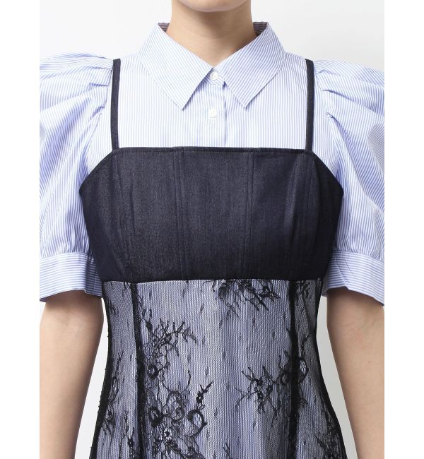 MERCURYDUO「ビスチェドッキングパワショルシャツワンピース」|ワンピース|