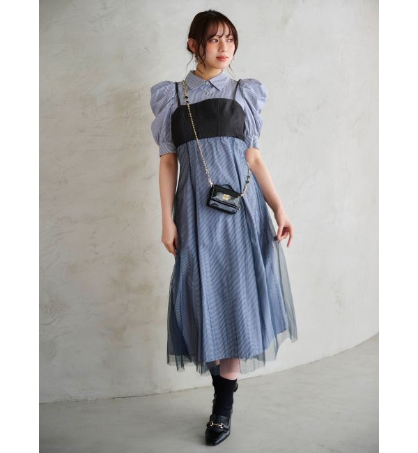 MERCURYDUO「ビスチェドッキングパワショルシャツワンピース」|ワンピース|