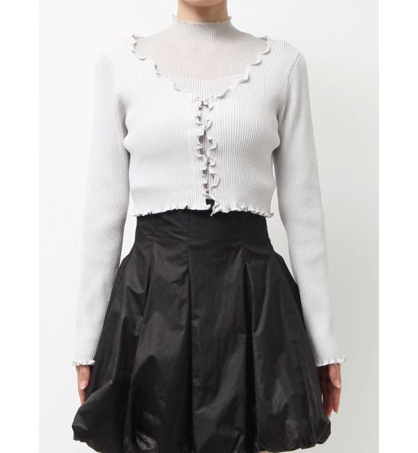 MERCURYDUO「配色メローフリルニットカーデ」|カーディガン|ライトグレー