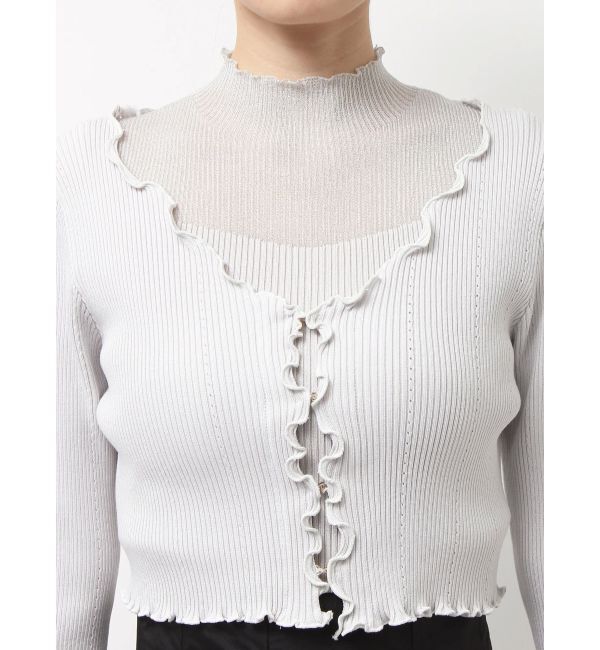 MERCURYDUO「配色メローフリルニットカーデ」|カーディガン|