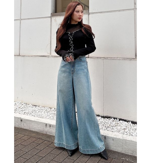 MERCURYDUO「配色メローフリルニットカーデ」|カーディガン|