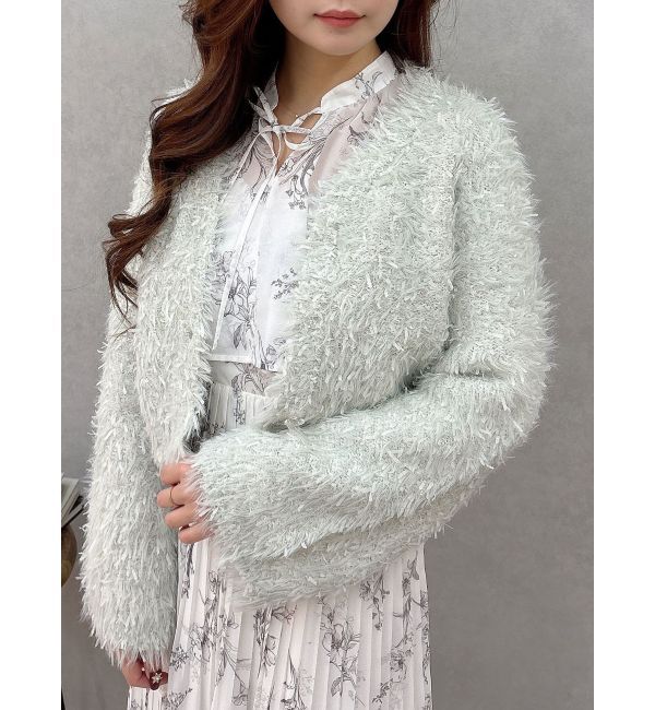 MERCURYDUO「フェザーヤーンボレロカーディガン」|カーディガン|ミントグリーン