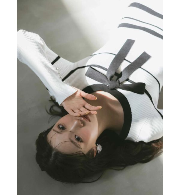 MERCURYDUO「バイカラーリボンリブニットワンピース」|ワンピース|