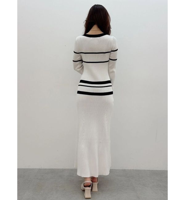 MERCURYDUO「バイカラーリボンリブニットワンピース」|ワンピース|