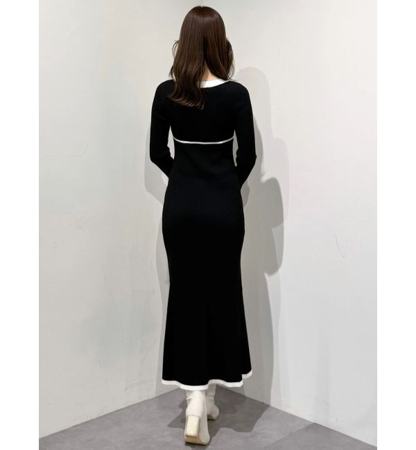 MERCURYDUO「バイカラーリボンリブニットワンピース」|ワンピース|