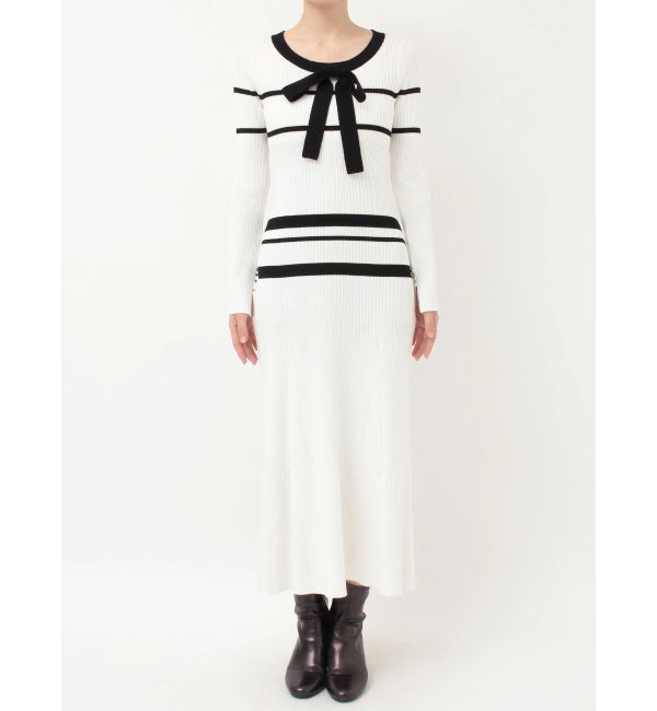 MERCURYDUO「バイカラーリボンリブニットワンピース」|ワンピース|