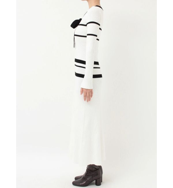 MERCURYDUO「バイカラーリボンリブニットワンピース」|ワンピース|