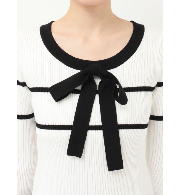 MERCURYDUO「バイカラーリボンリブニットワンピース」|ワンピース|