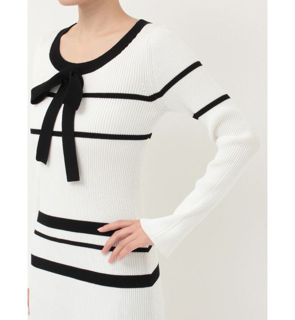 MERCURYDUO「バイカラーリボンリブニットワンピース」|ワンピース|