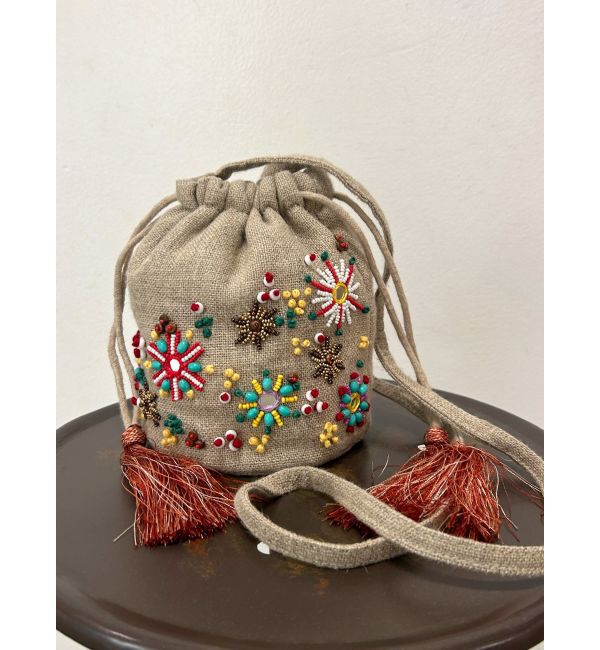 Ungrid「ビジュー巾着バッグ」|ハンドバッグ|ベージュ