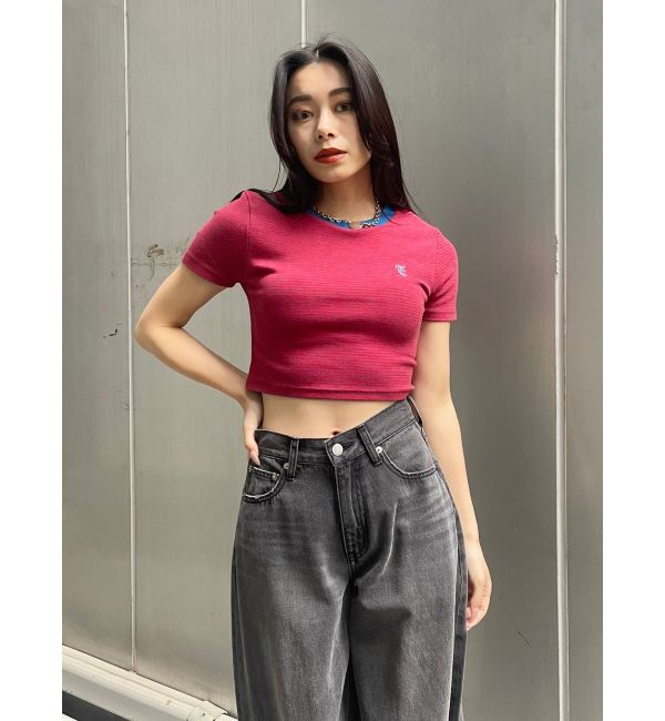 EVRIS「ボーダーコンパクトTシャツ」|Tシャツ・カットソー|レッド