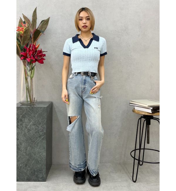 EVRIS「ワンポイントポロニットトップス」|ニット・セーター|