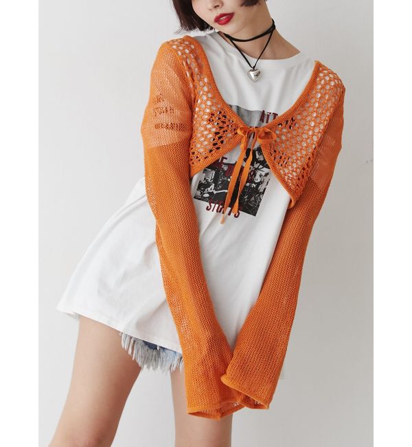 jouetie「メッシュニットボレロ」|カーディガン|オレンジ