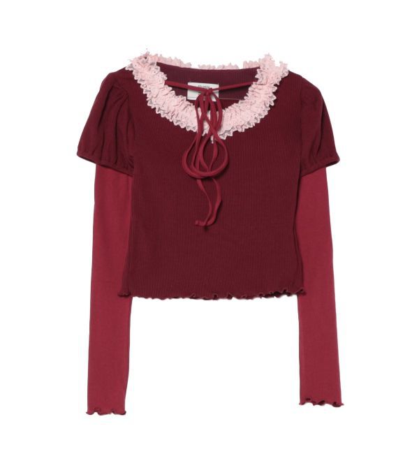 jouetie「フリルネックレイヤードトップス」|Tシャツ・カットソー|ボルドー