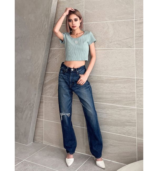 GYDA「ハイウエスト HIGH-END STRAIGHT SLIM デニムパンツ」|デニム|