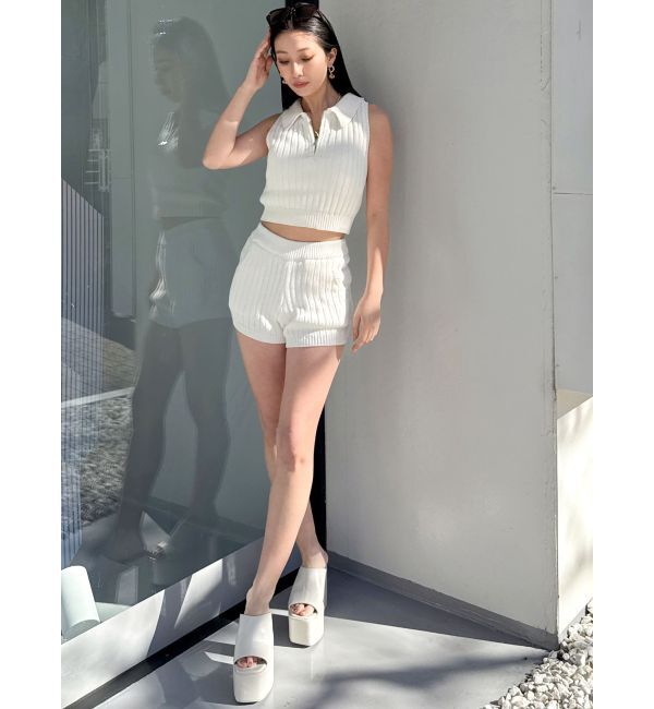 GYDA「ハーフZIPノースリブリーチポロニットトップス」|ニット・セーター|