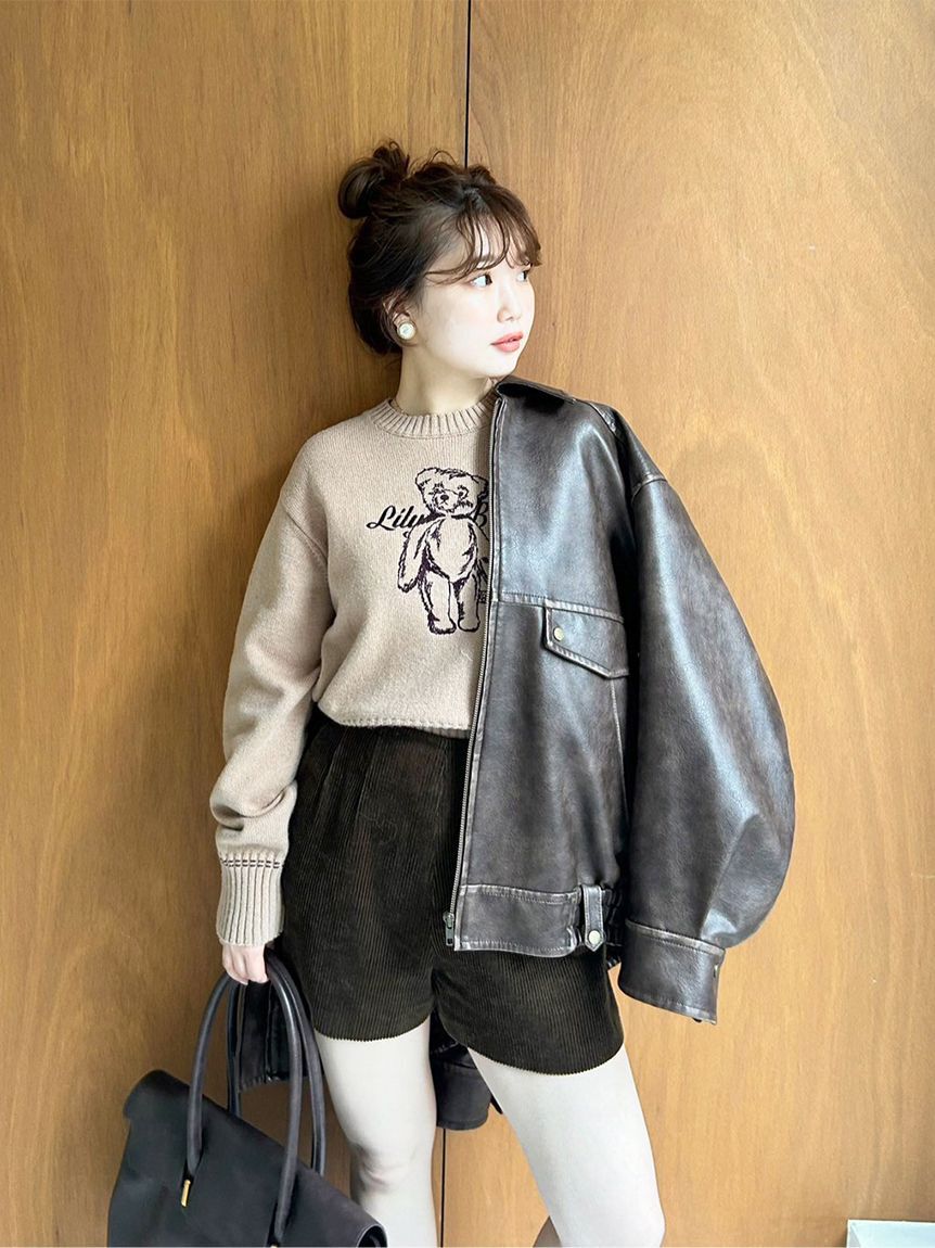 LILY BROWN「Lily Bearエンブロイダリーニットトップス」|ニット・セーター|