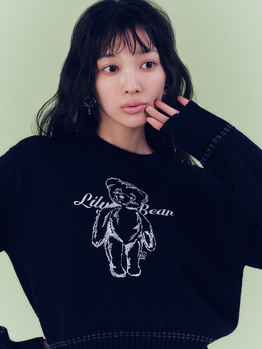 LILY BROWN「Lily Bearエンブロイダリーニットトップス」|ニット・セーター|