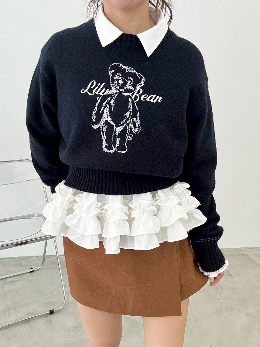 LILY BROWN「Lily Bearエンブロイダリーニットトップス」|ニット・セーター|NVY
