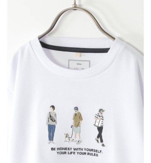 ikka kids「【親子おそろい】裾レイヤー刺繍Tシャツ（120~160cm）」|Tシャツ・カットソー|