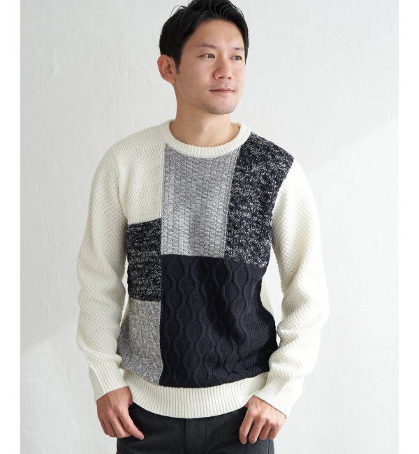 ikka「ブロックスメランジジャカードニット」|プルオーバー|オフホワイト