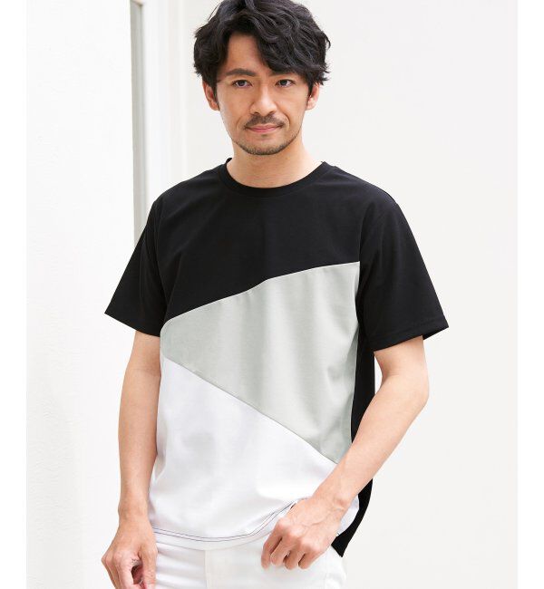 ikka「【接触冷感／吸水速乾】マルチファンクション斜め切り替えTシャツ」|Tシャツ・カットソー|