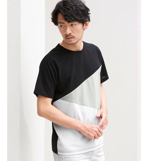 ikka「【接触冷感／吸水速乾】マルチファンクション斜め切り替えTシャツ」|Tシャツ・カットソー|