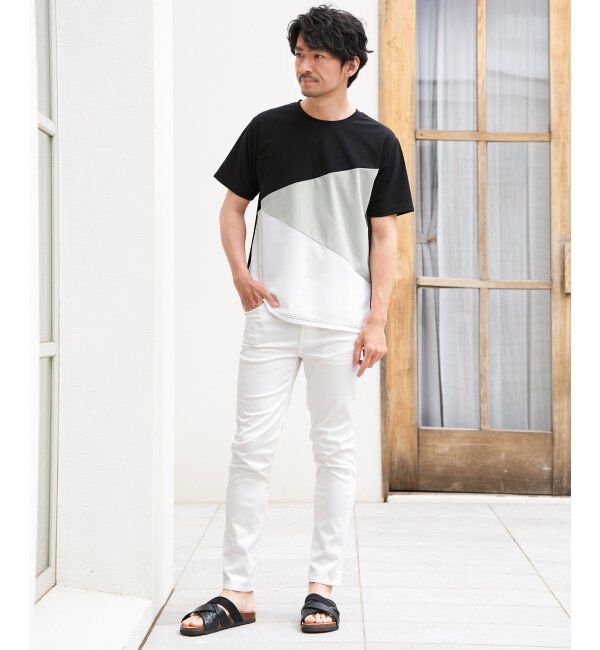 ikka「【接触冷感／吸水速乾】マルチファンクション斜め切り替えTシャツ」|Tシャツ・カットソー|