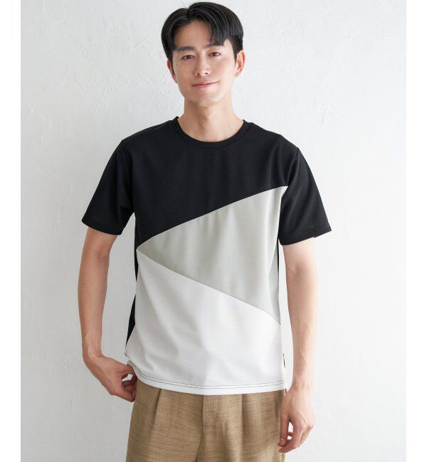ikka「【接触冷感／吸水速乾】マルチファンクション斜め切り替えTシャツ」|Tシャツ・カットソー|