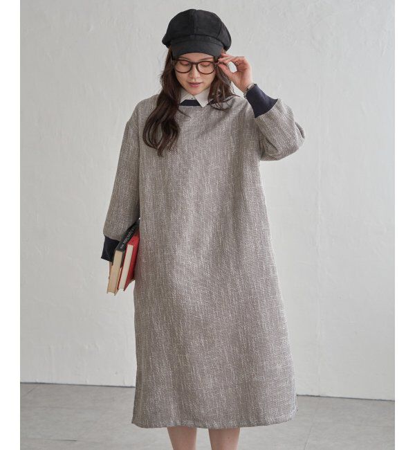 Lbc with Life「ツイーディリブサックワンピース」|ワンピース|グレージュ