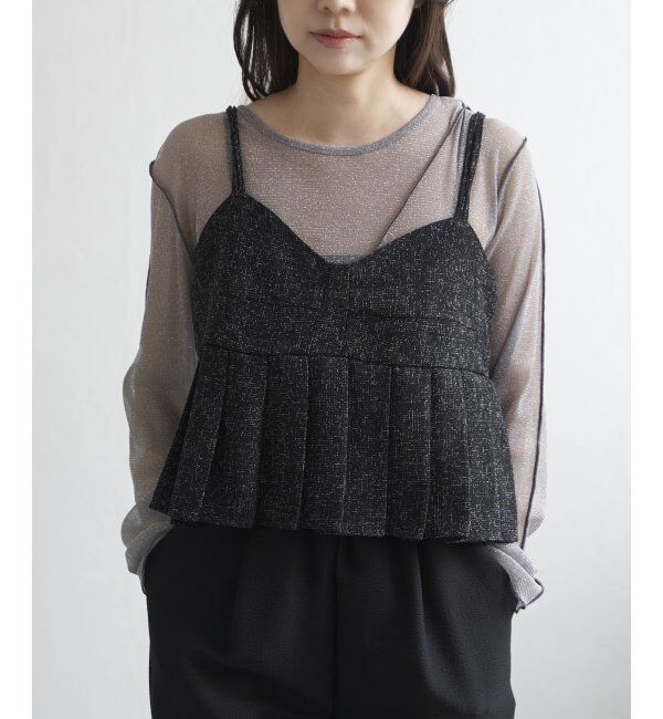 VENCE share style「サマーツイードプリーツキャミソール」|シャツ・ブラウス|ブラック