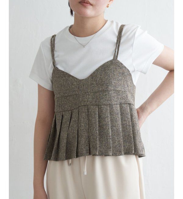 VENCE share style「サマーツイードプリーツキャミソール」|シャツ・ブラウス|ブラウン