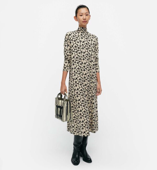 Marimekko「Cavea Unikko ワンピース」|ワンピース|ブラック&times;サンド