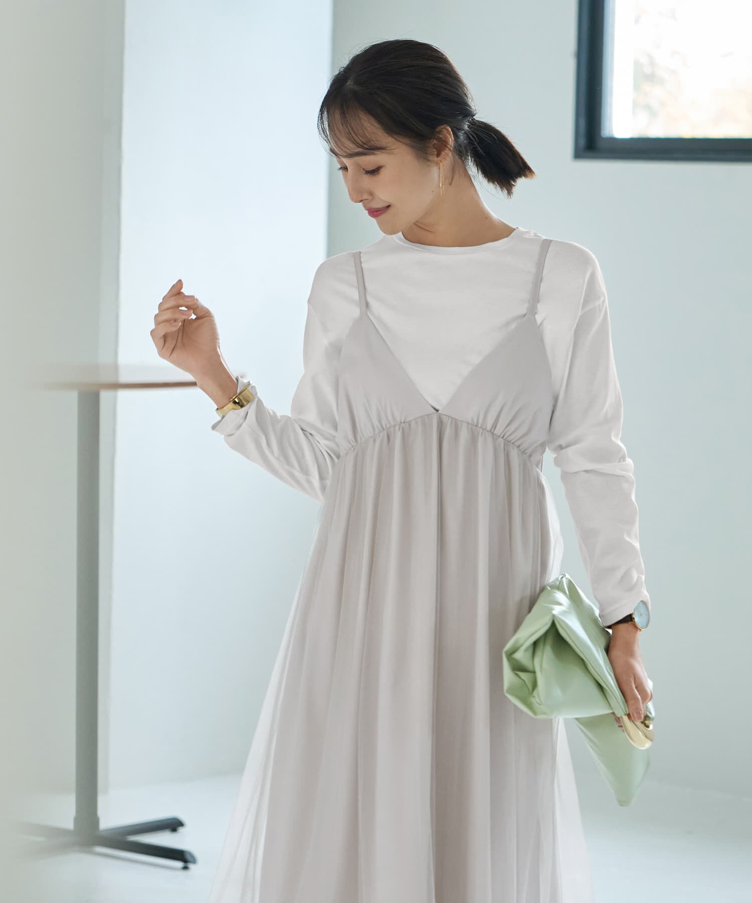 STYLE DELI「【LUXE】チュールギャザーキャミ型ワンピース」|ジャンパースカート|