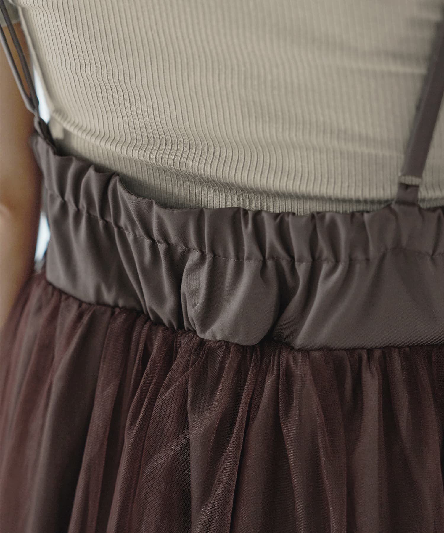 STYLE DELI「【LUXE】チュールギャザーキャミ型ワンピース」|ジャンパースカート|