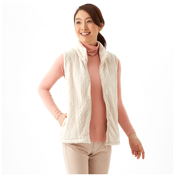 BACKYARD FAMILY「あったか ベスト レディース 通販 ボアベスト 前開き 秋冬 裏起毛 背中 温め 部屋着 襟付き」|その他|