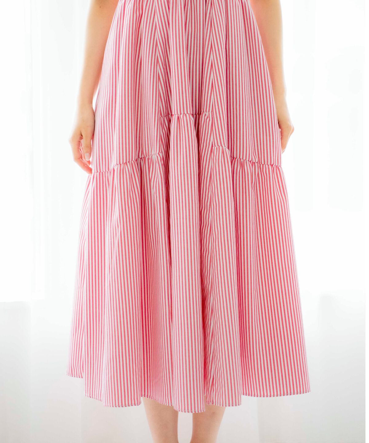 アンドクチュール「ヨークフリルストライプシャツワンピース」|ワンピース|